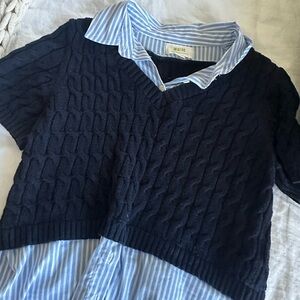 Anthropologie Maeve Short sleeve sweater with collared shirt ATTACHED SZ small
